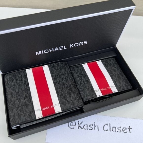 Michael Kors Other - Michael kors Mens Wallet Card Case 3 in 1 Gift box set Black Red Flame